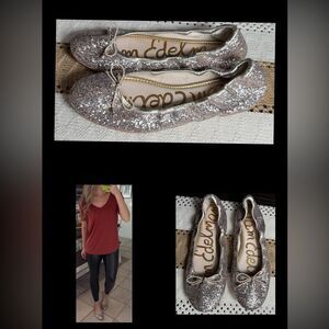 Sam Edelman Women’s Silver & Pink Multi Glitter Felicia Slip On Flat Shoes